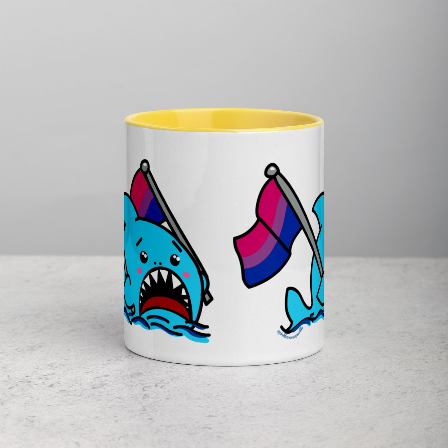 Anxious Shark Mug with Bisexual Pride Flag (11oz)