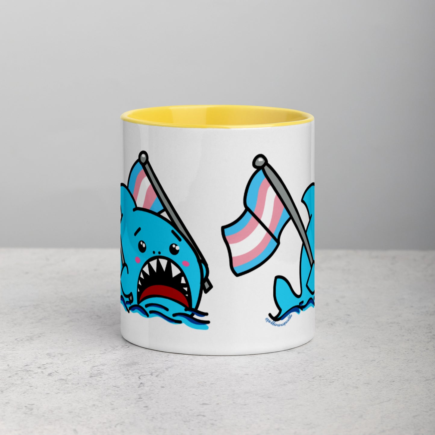 Anxious Shark Mug with Transgender Pride Flag (11oz)