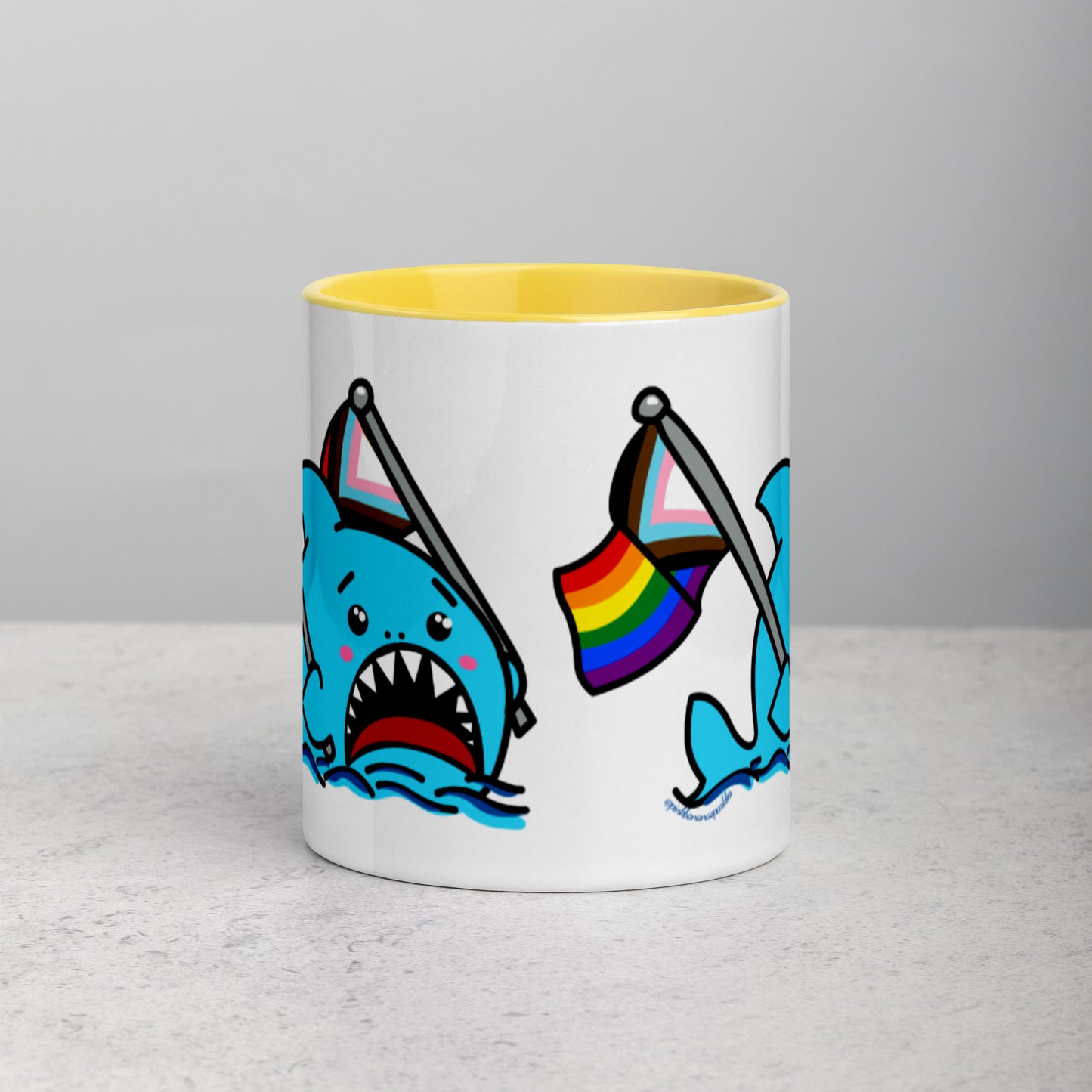 Anxious Shark Mug with Inclusive Pride Flag (11oz)