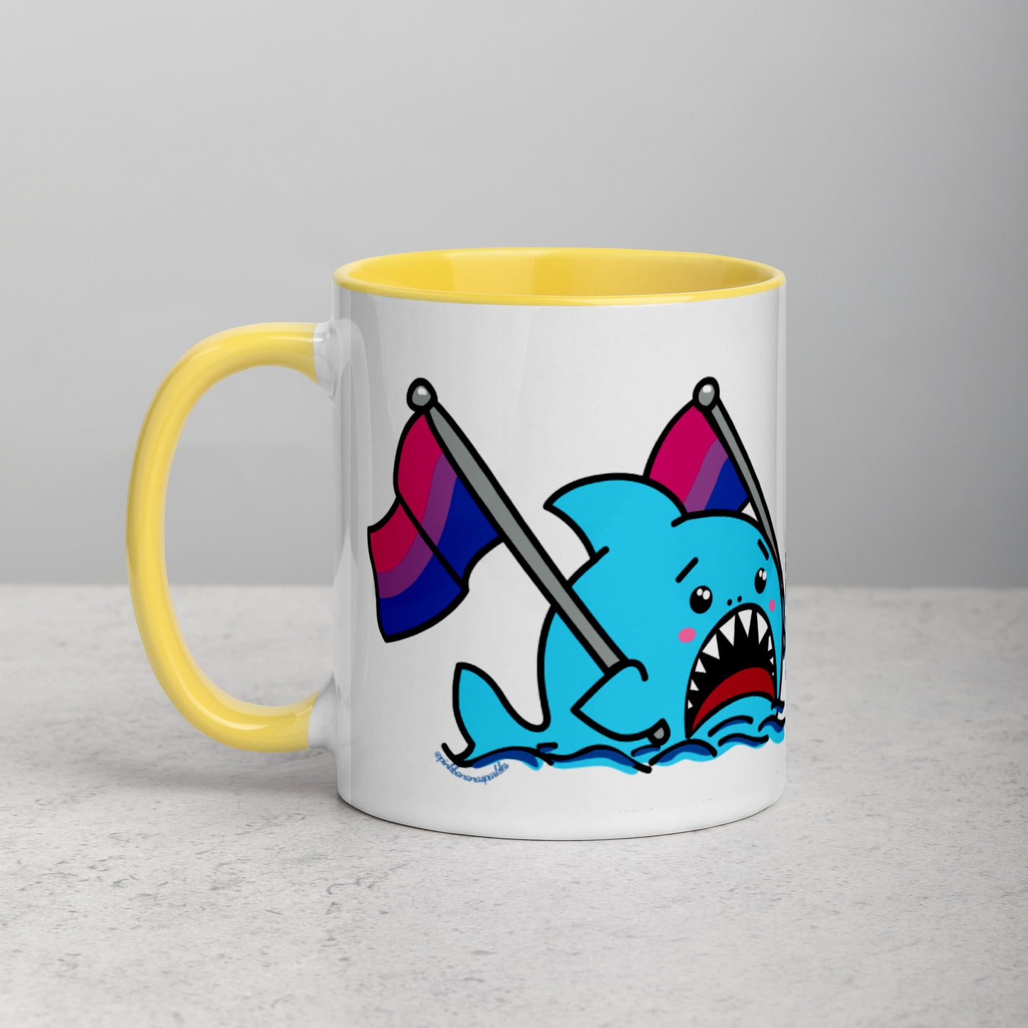 Anxious Shark Mug with Bisexual Pride Flag (11oz)