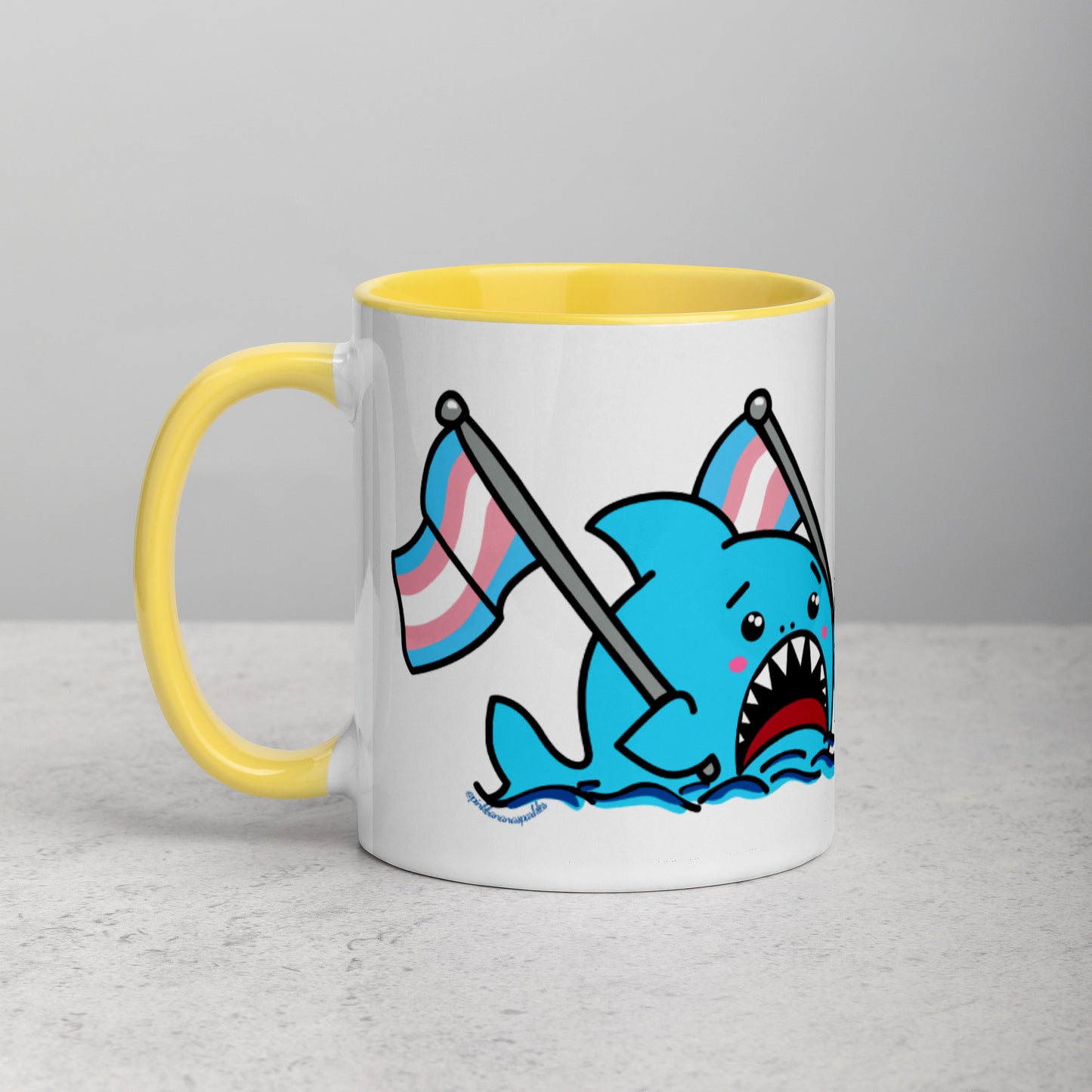 Anxious Shark Mug with Transgender Pride Flag (11oz)