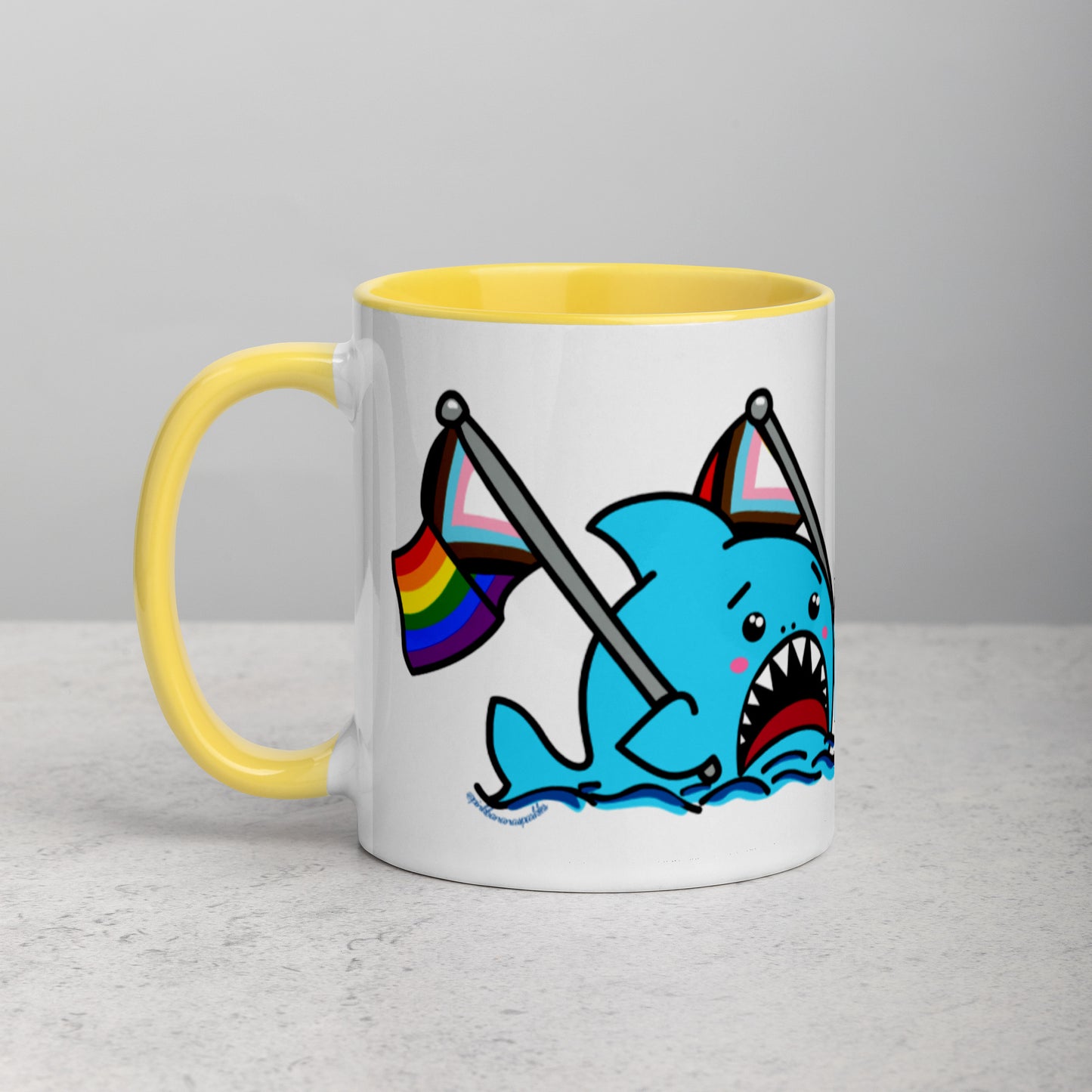 Anxious Shark Mug with Inclusive Pride Flag (11oz)