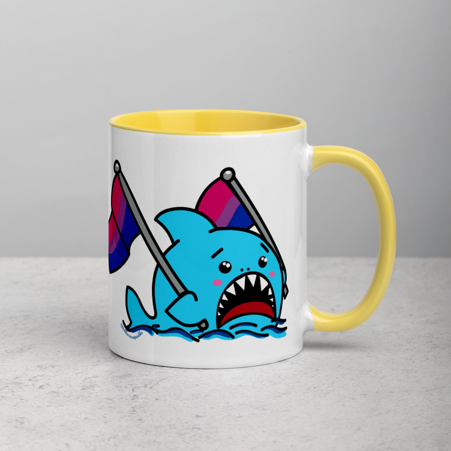 Anxious Shark Mug with Bisexual Pride Flag (11oz)
