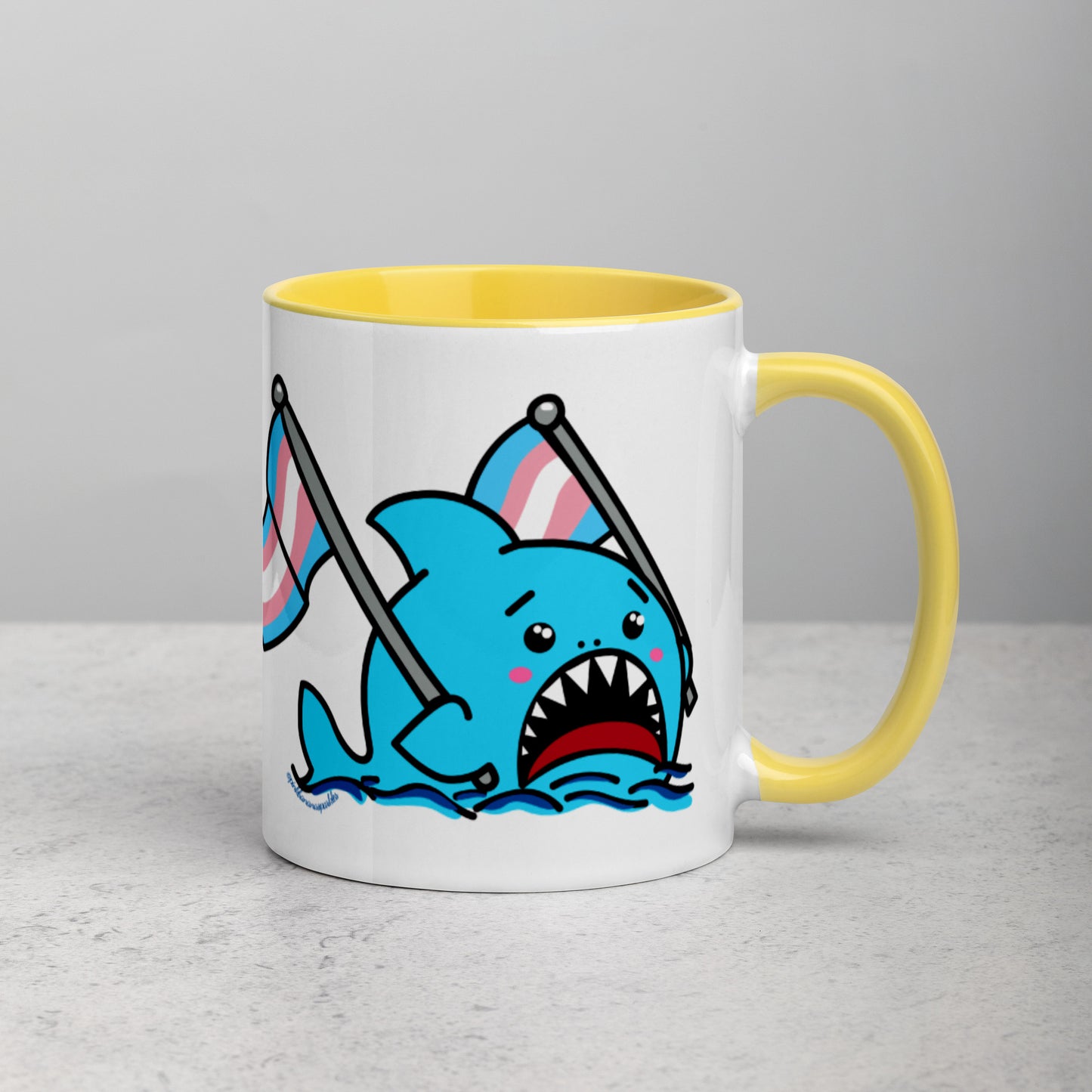 Anxious Shark Mug with Transgender Pride Flag (11oz)