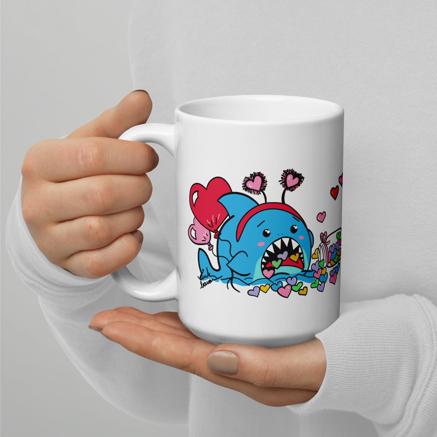 Valentine's Shark- Candy Hearts Mug (15oz)