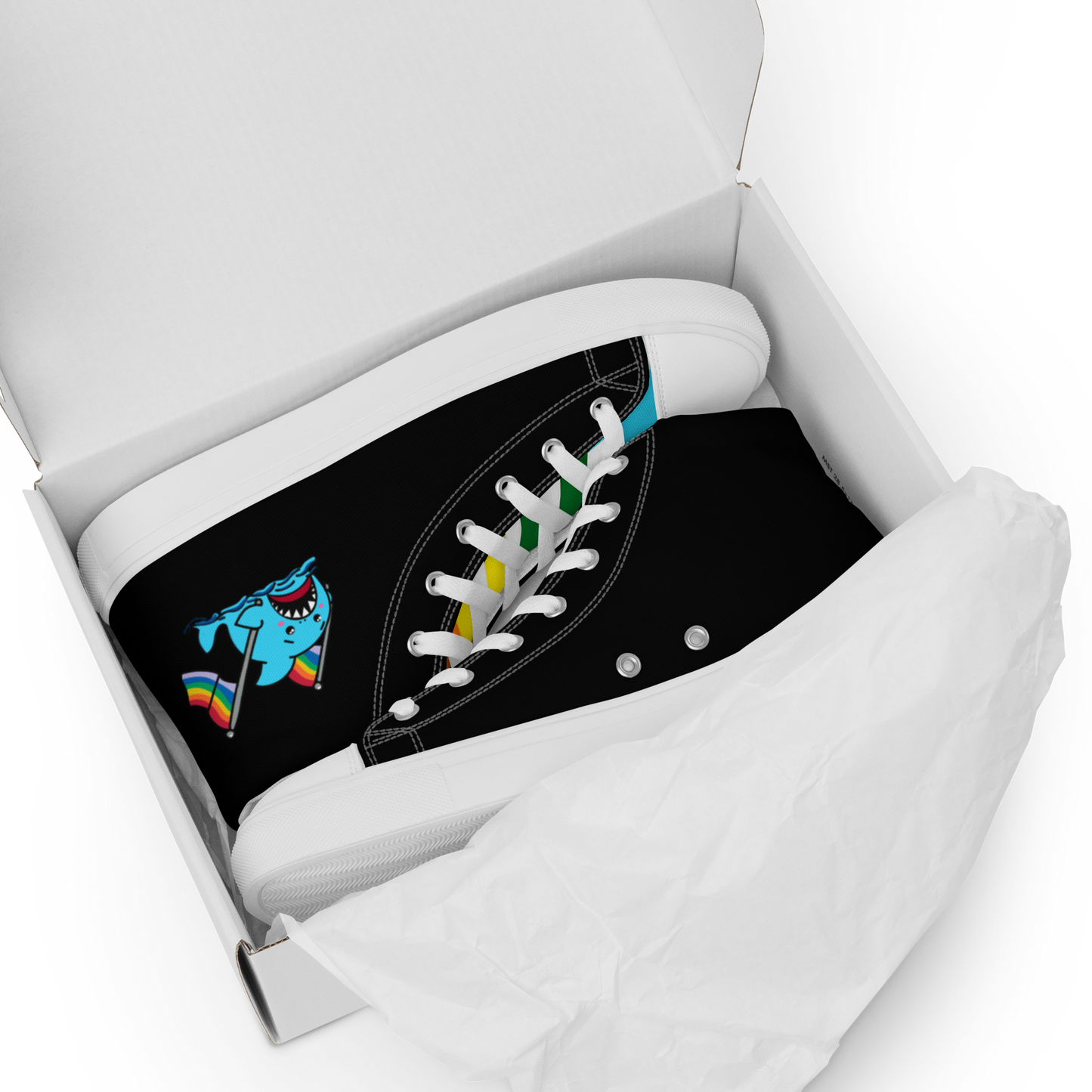 Anxious Shark Celebrates Pride- Women’s high top Canvas Shoes