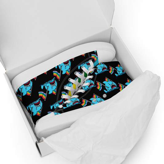 Anxious Shark Celebrates Pride (black)- Women’s high top canvas shoes