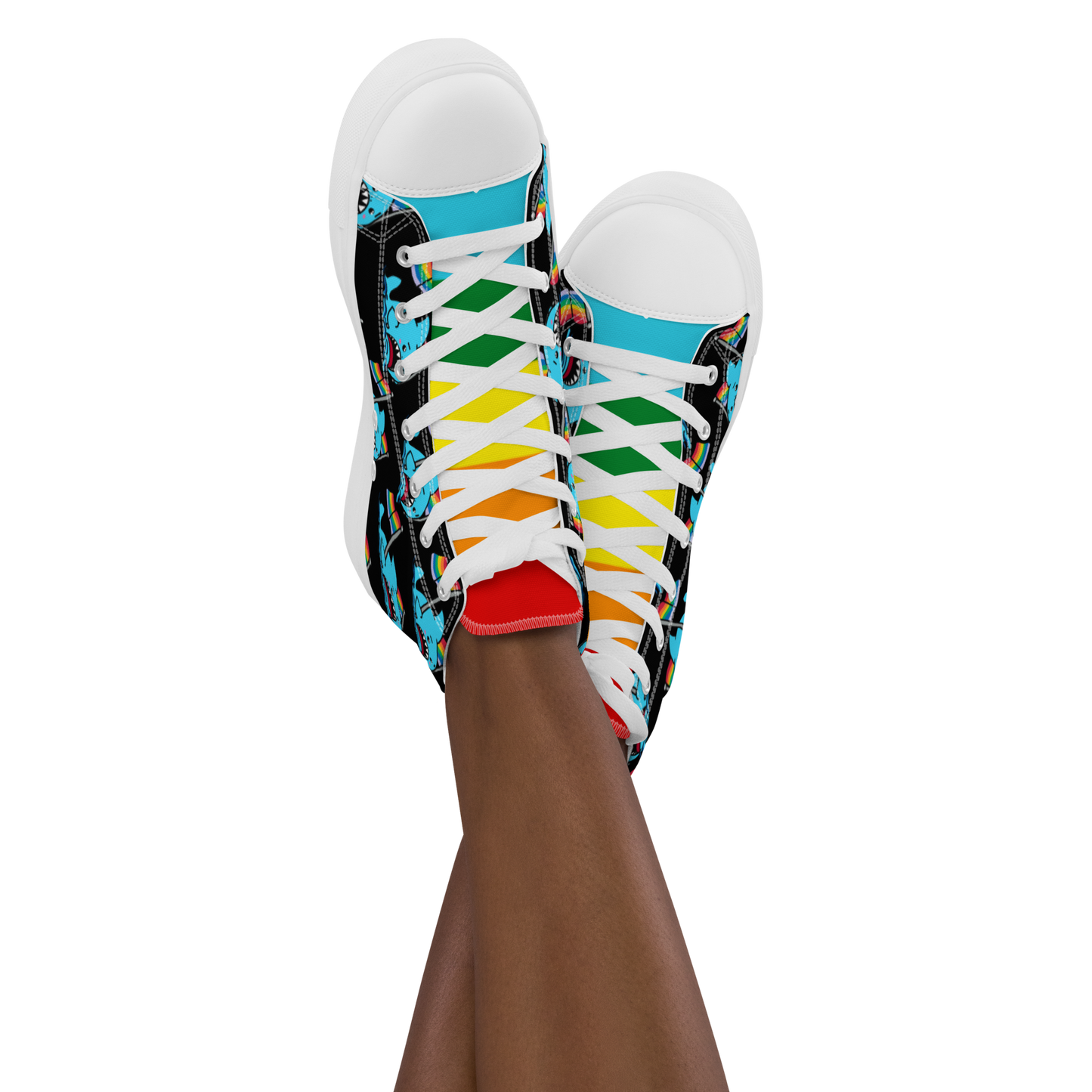 Anxious Shark Celebrates Pride (black)- Women’s high top canvas shoes
