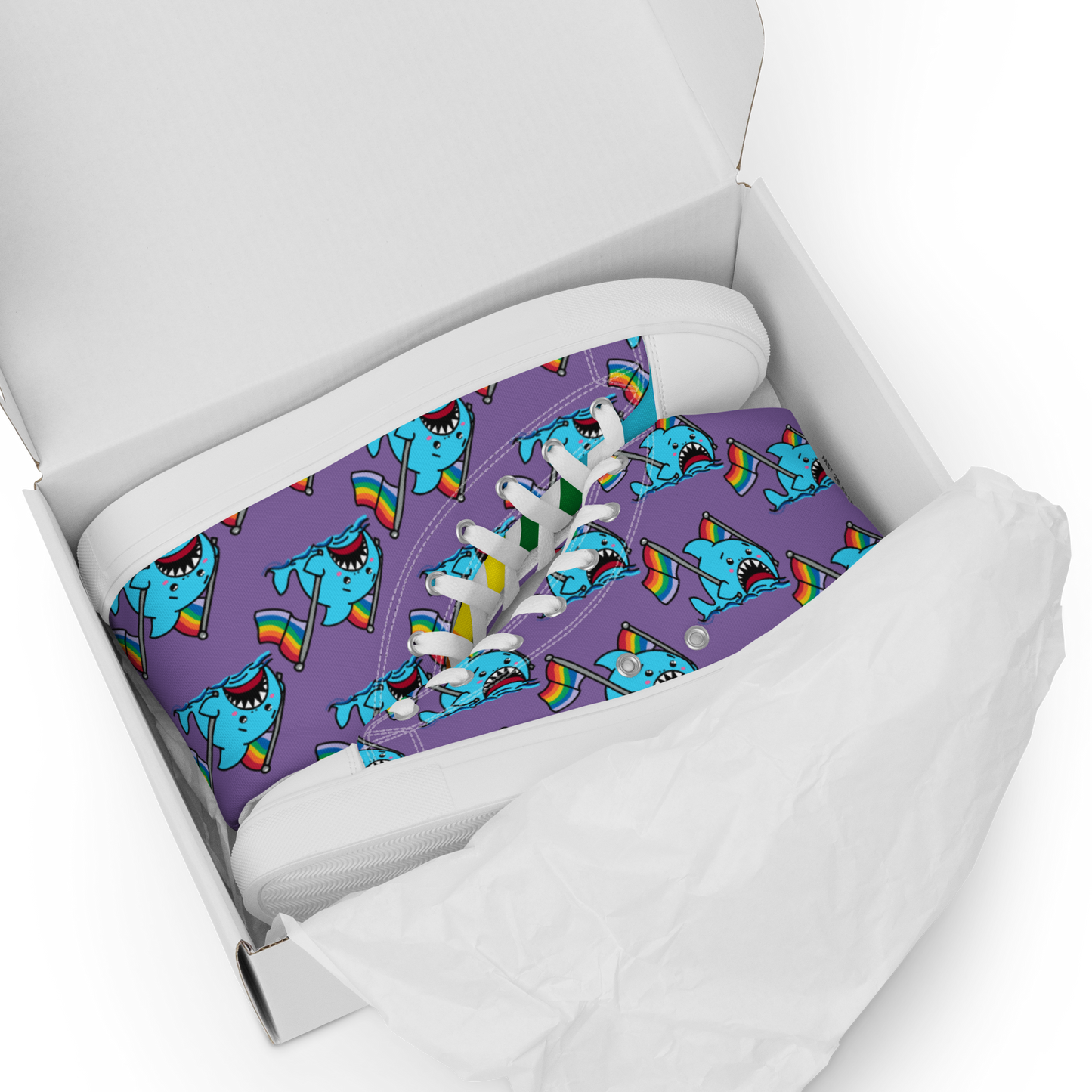 Anxious Shark Celebrates Pride (purple)- Women’s high top canvas shoes