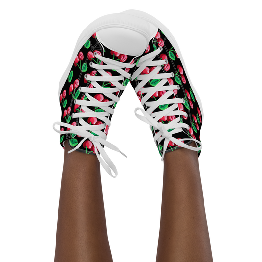 Cherry Vulva (black) - Women’s high top canvas shoes