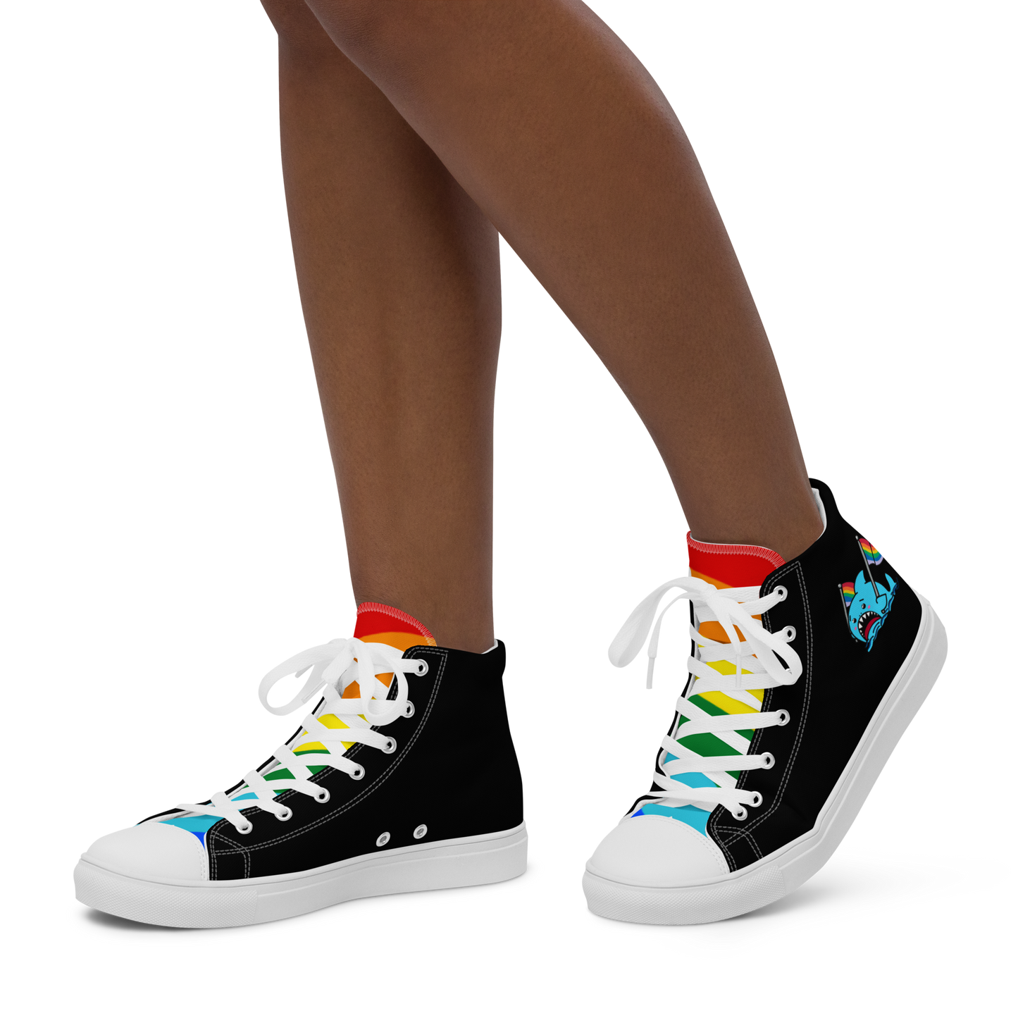 Anxious Shark Celebrates Pride- Women’s high top Canvas Shoes