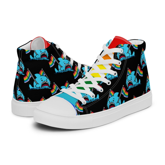 Anxious Shark Celebrates Pride (black)- Women’s high top canvas shoes