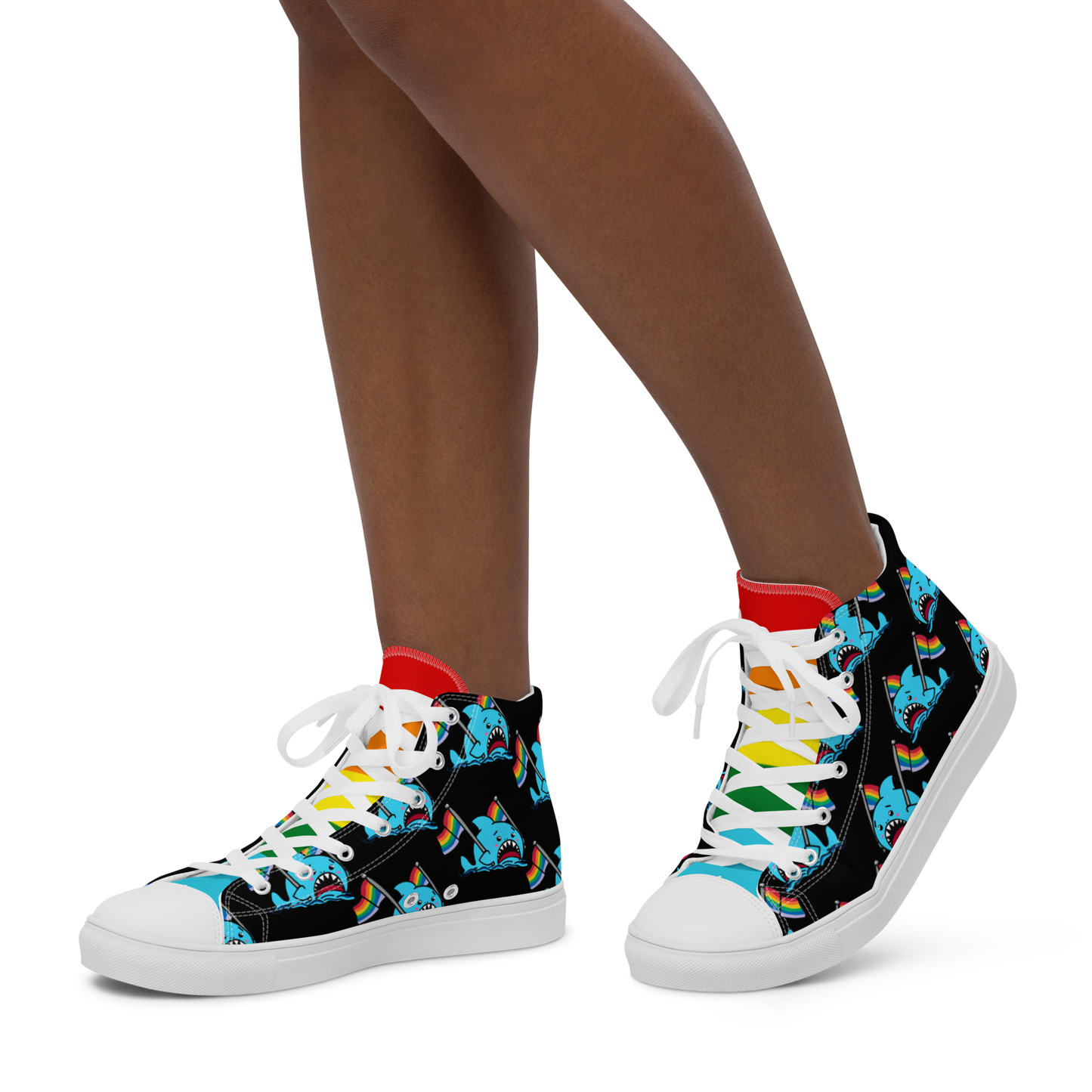 Anxious Shark Celebrates Pride (black)- Women’s high top canvas shoes