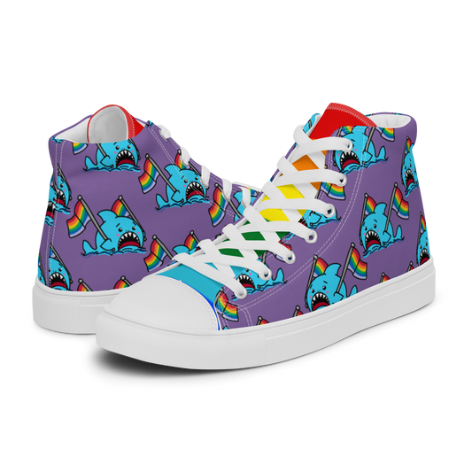 Anxious Shark Celebrates Pride (purple)- Women’s high top canvas shoes