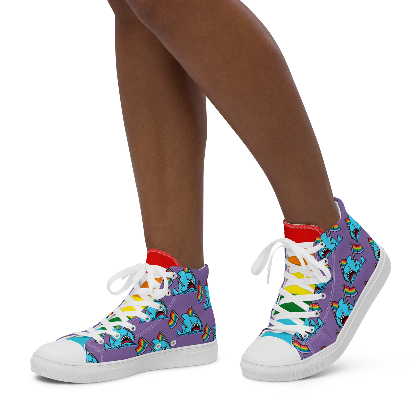 Anxious Shark Celebrates Pride (purple)- Women’s high top canvas shoes