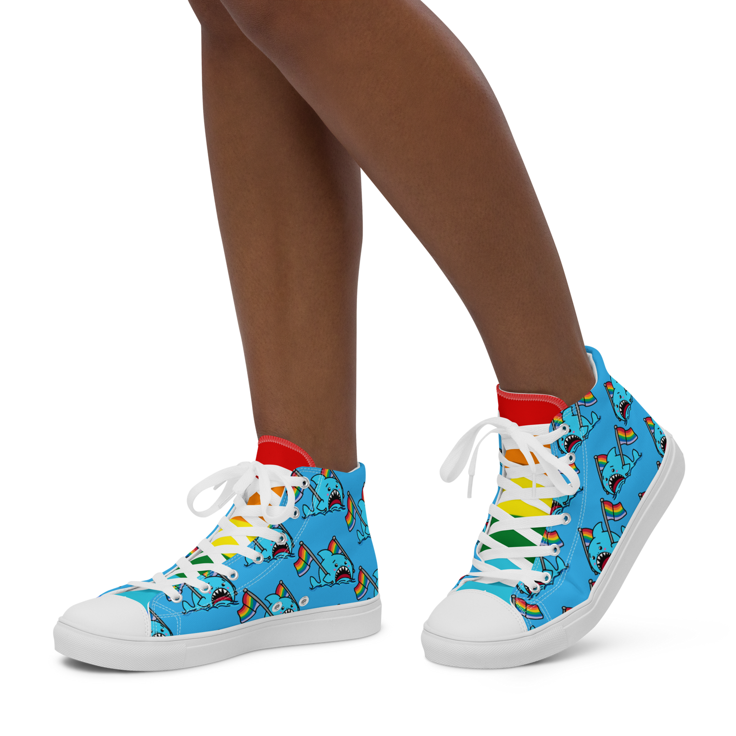 Anxious Shark Celebrates Pride (blue)- Women’s high top canvas shoes
