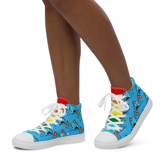 Anxious Shark Celebrates Pride (blue)- Women’s high top canvas shoes