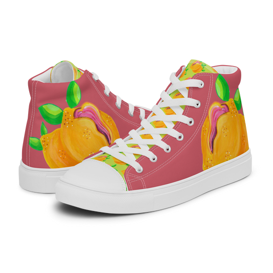 "Sour Puss" Lemon Vulva (pink)- Women’s high top canvas shoes