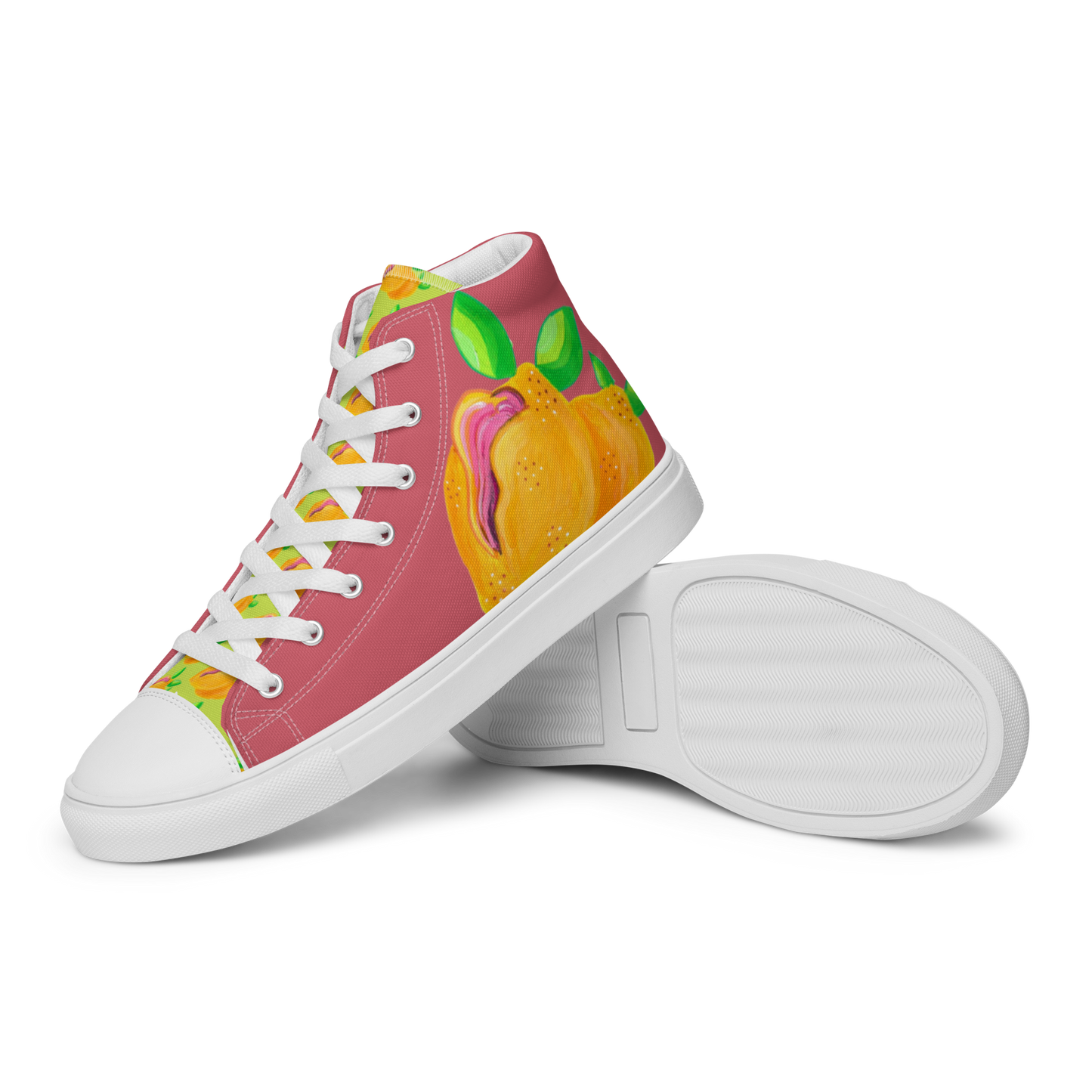 "Sour Puss" Lemon Vulva (pink)- Women’s high top canvas shoes
