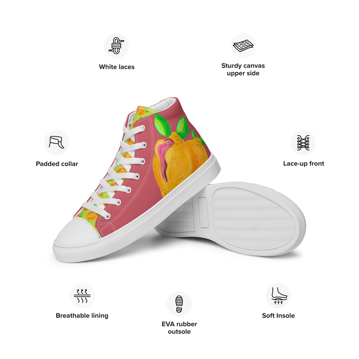 "Sour Puss" Lemon Vulva (pink)- Women’s high top canvas shoes