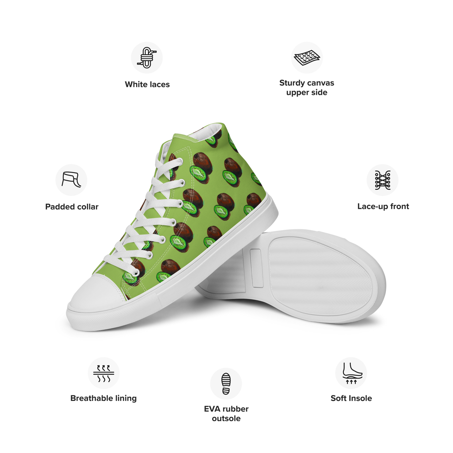 Kiwi Vulva- Women’s high top canvas shoes