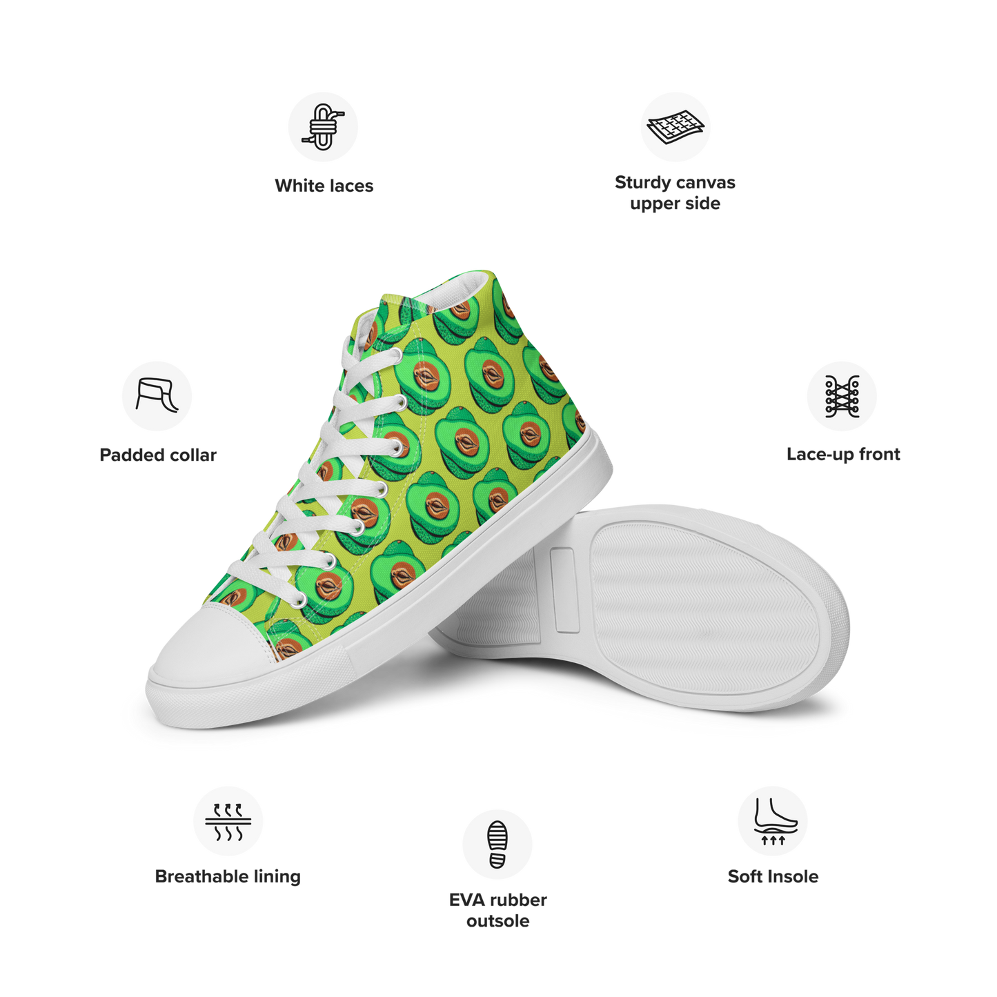 Avocado Vulva- Women’s high top canvas shoes
