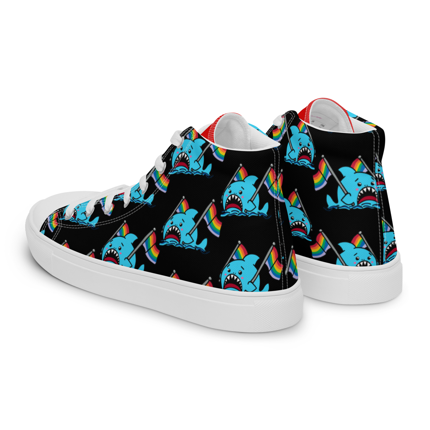 Anxious Shark Celebrates Pride (black)- Women’s high top canvas shoes