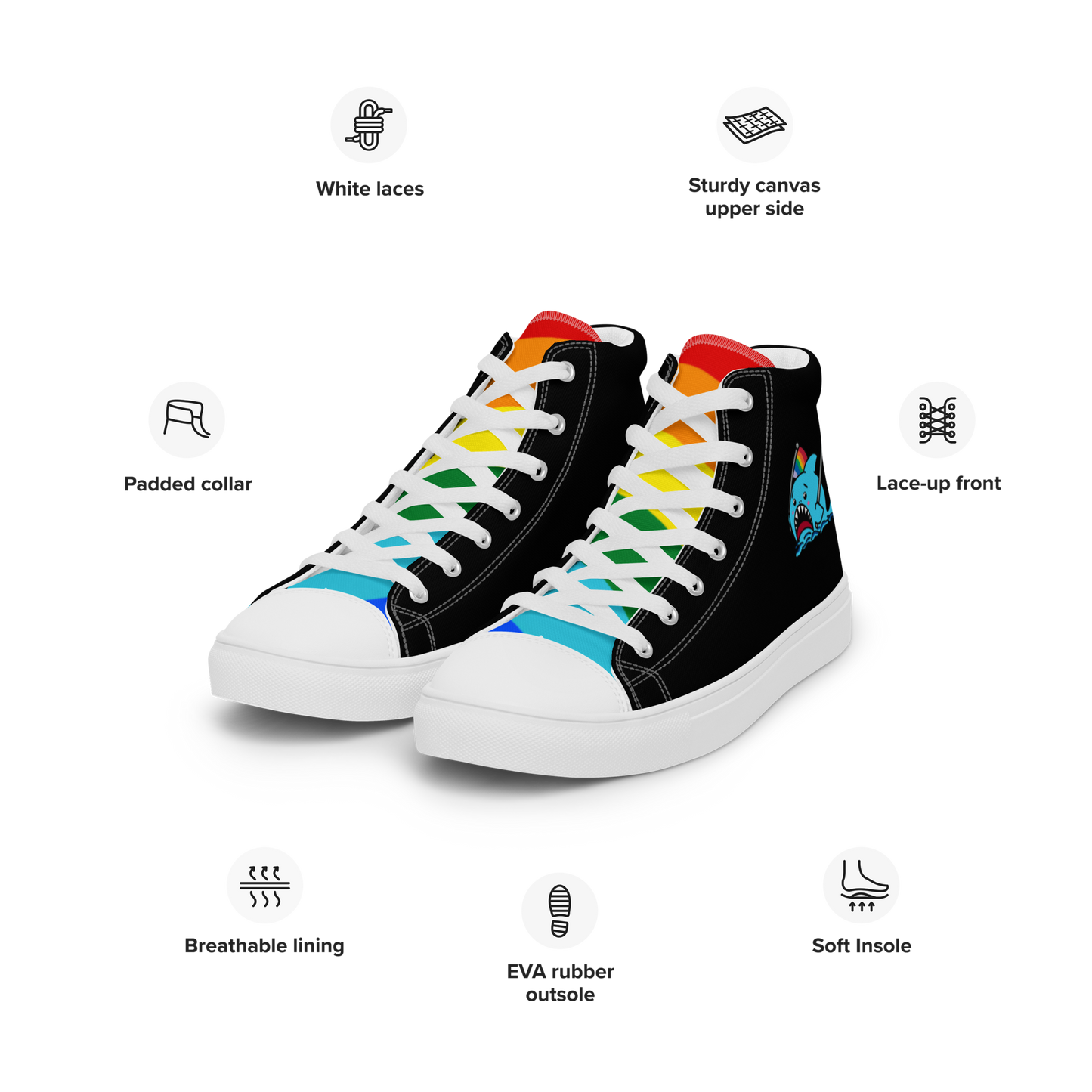 Anxious Shark Celebrates Pride- Women’s high top Canvas Shoes