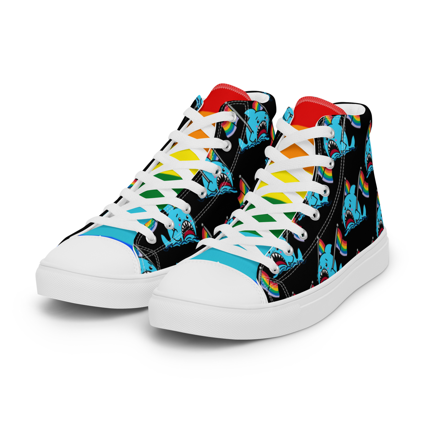 Anxious Shark Celebrates Pride (black)- Women’s high top canvas shoes