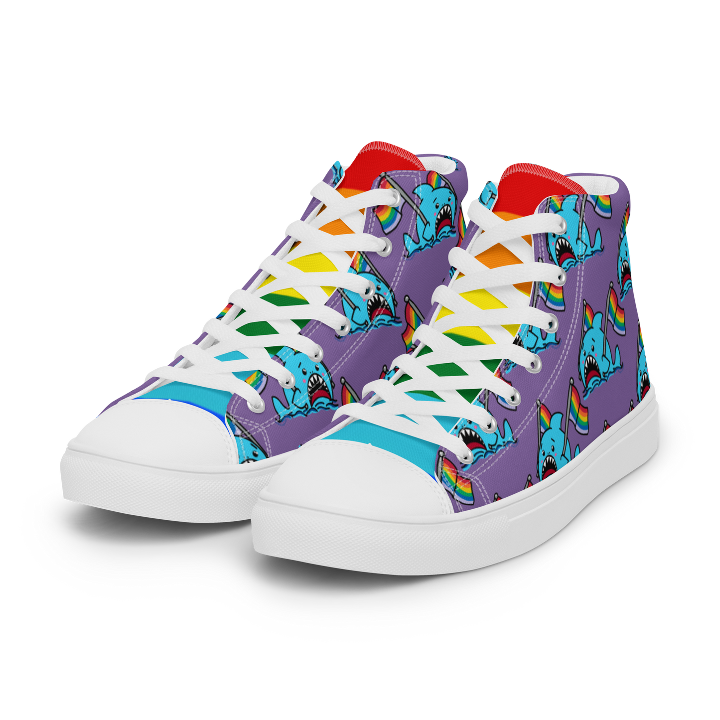 Anxious Shark Celebrates Pride (purple)- Women’s high top canvas shoes