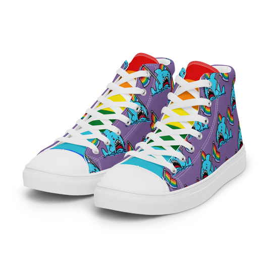 Anxious Shark Celebrates Pride (purple)- Women’s high top canvas shoes