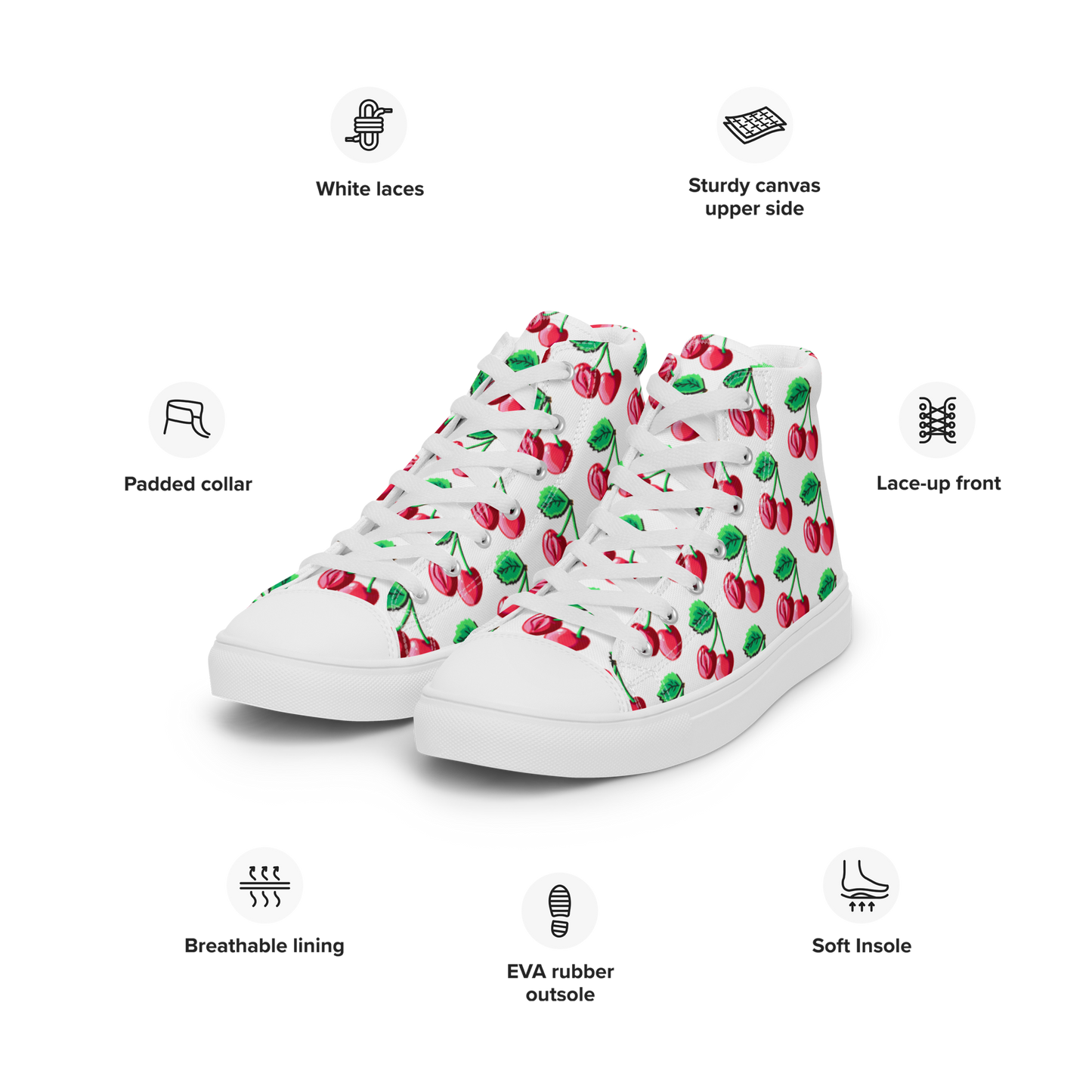 Cherry Vulvas (white) -Women’s high top canvas shoes