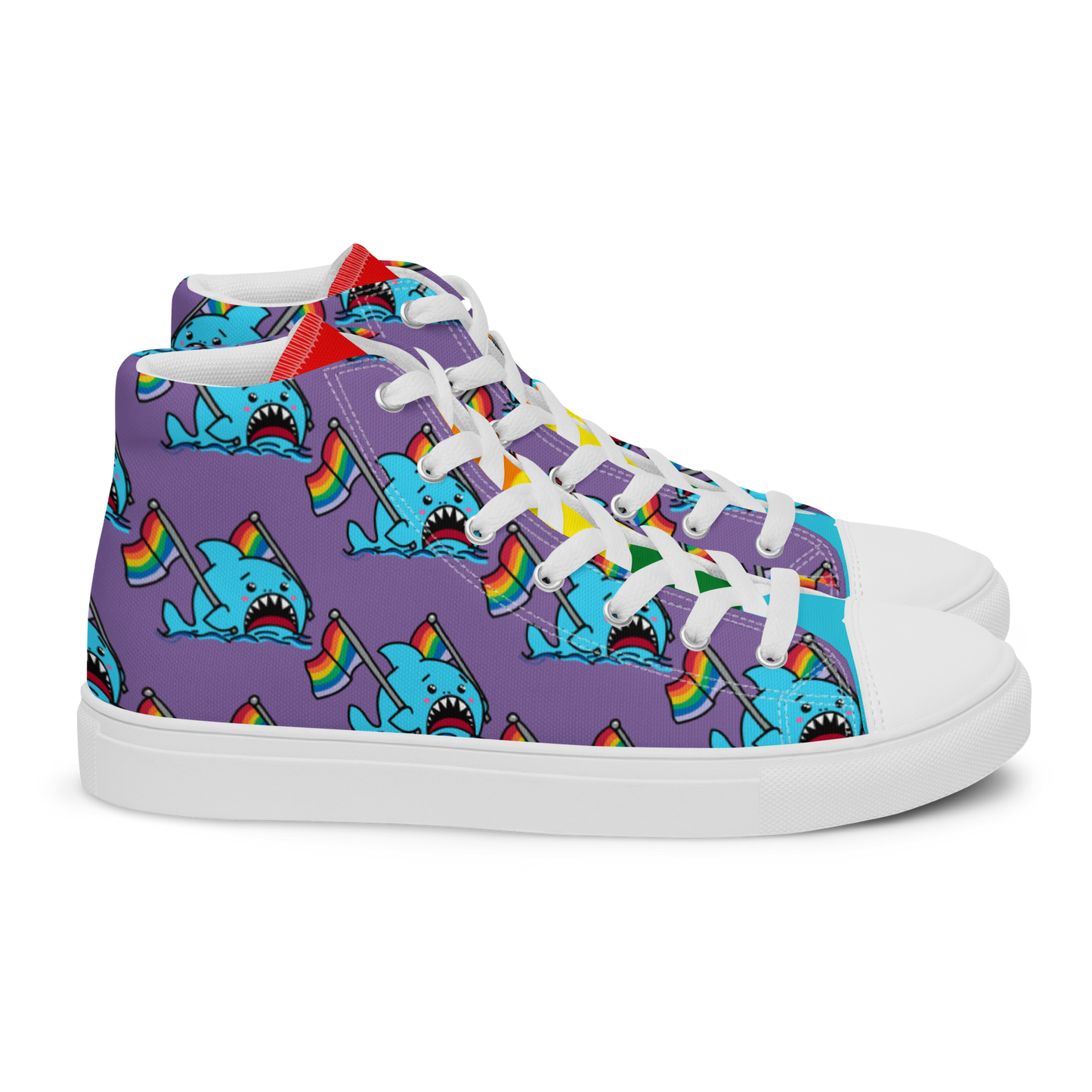 Anxious Shark Celebrates Pride (purple)- Women’s high top canvas shoes