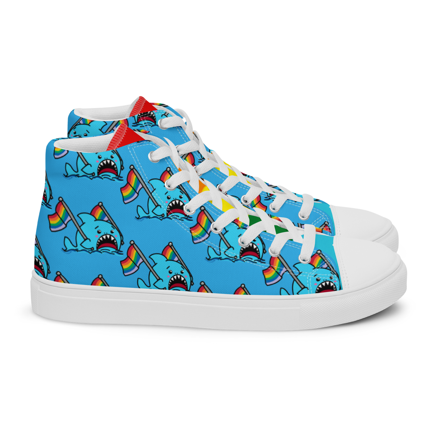 Anxious Shark Celebrates Pride (blue)- Women’s high top canvas shoes