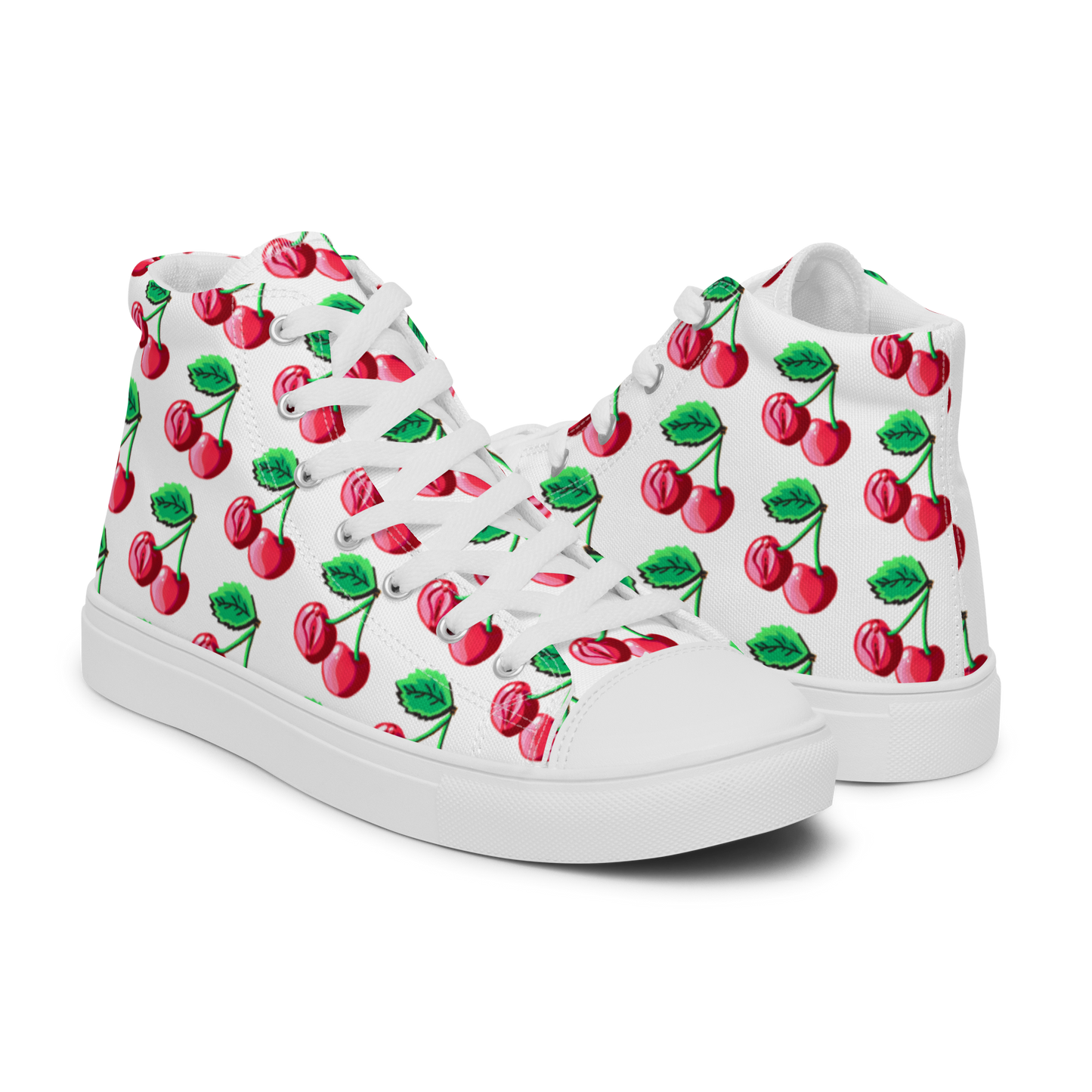 Cherry Vulvas (white) -Women’s high top canvas shoes