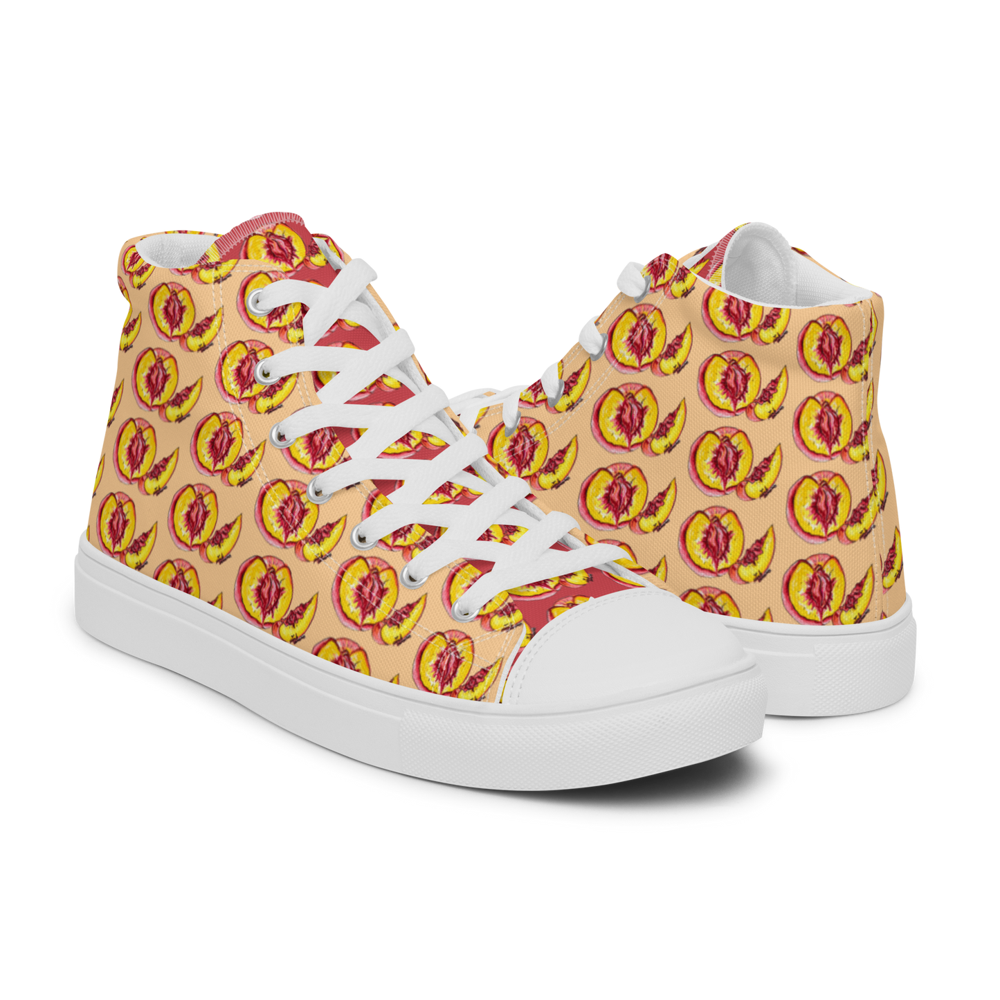 "The Perfect Peach" Peach Vulva (mini) Women’s high top canvas shoes