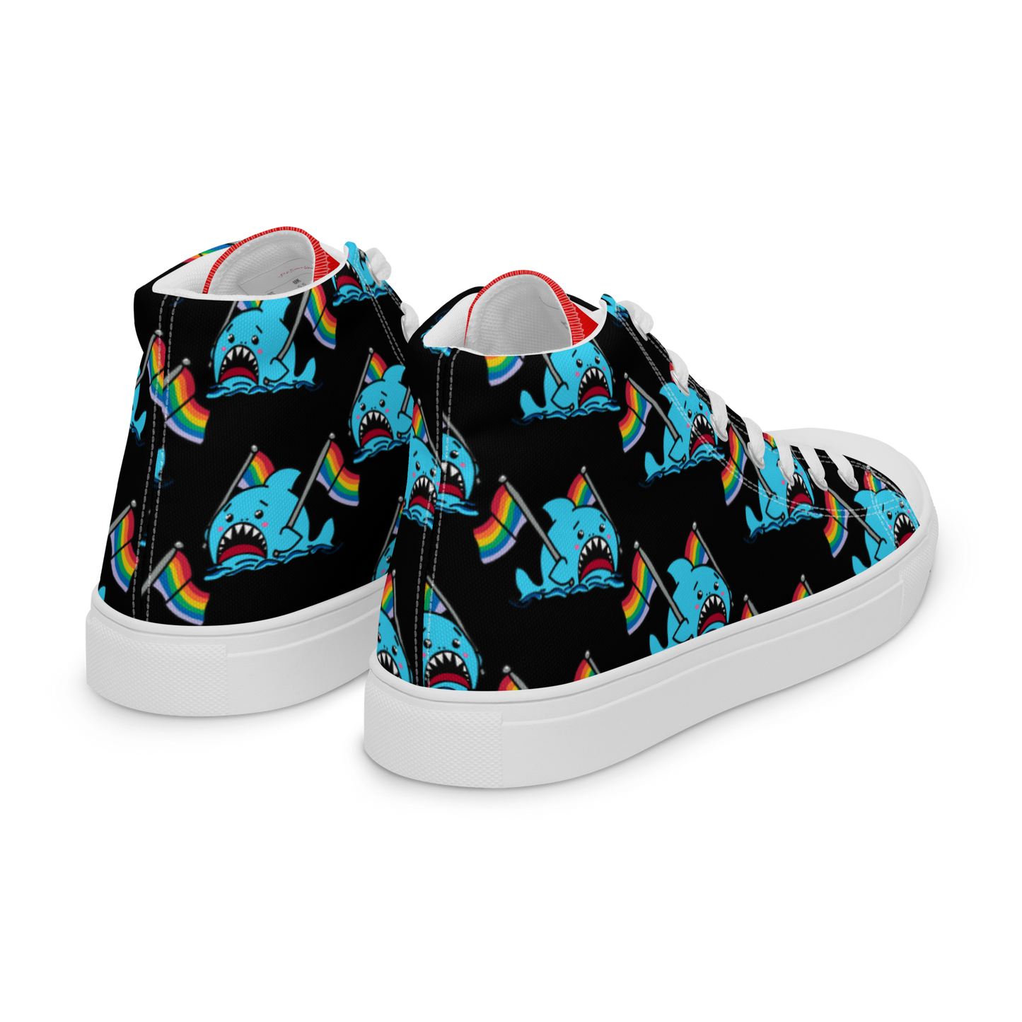 Anxious Shark Celebrates Pride (black)- Women’s high top canvas shoes