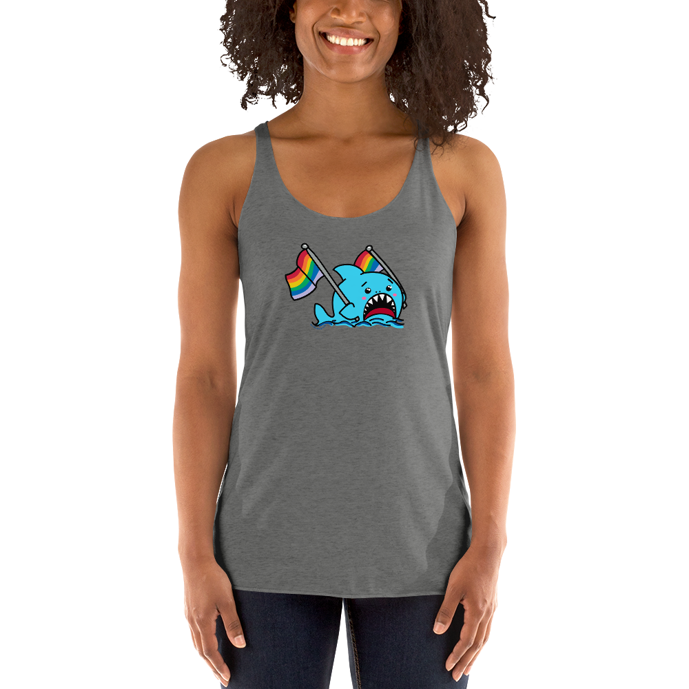 Anxious Shark Celebrates Pride (standard rainbow)- Femme Racerback Tank