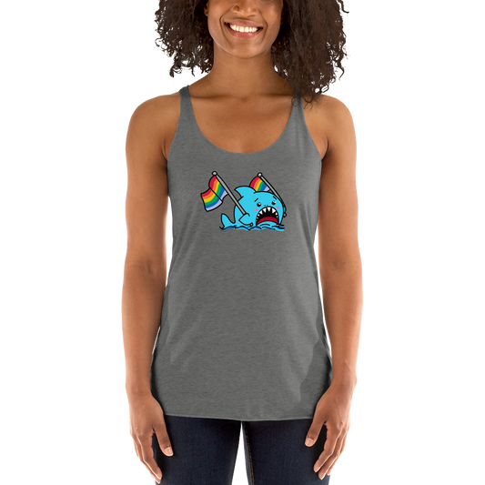 Anxious Shark Celebrates Pride (standard rainbow)- Femme Racerback Tank