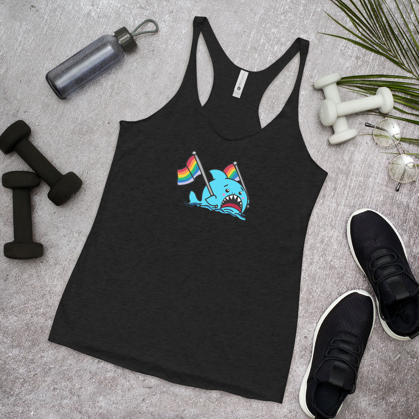 Anxious Shark Celebrates Pride (standard rainbow)- Femme Racerback Tank