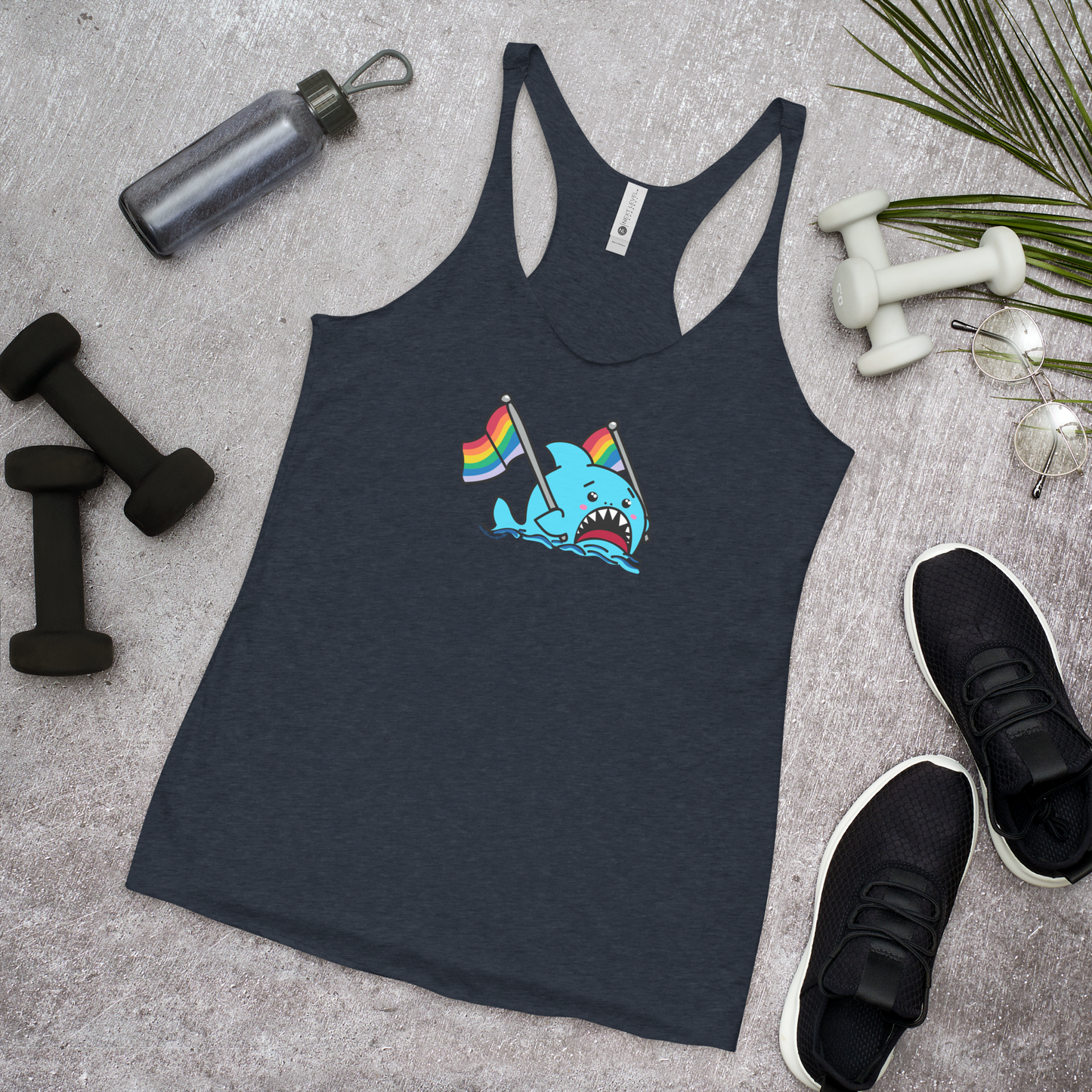 Anxious Shark Celebrates Pride (standard rainbow)- Femme Racerback Tank