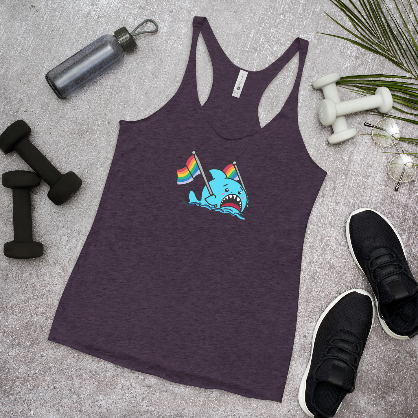 Anxious Shark Celebrates Pride (standard rainbow)- Femme Racerback Tank
