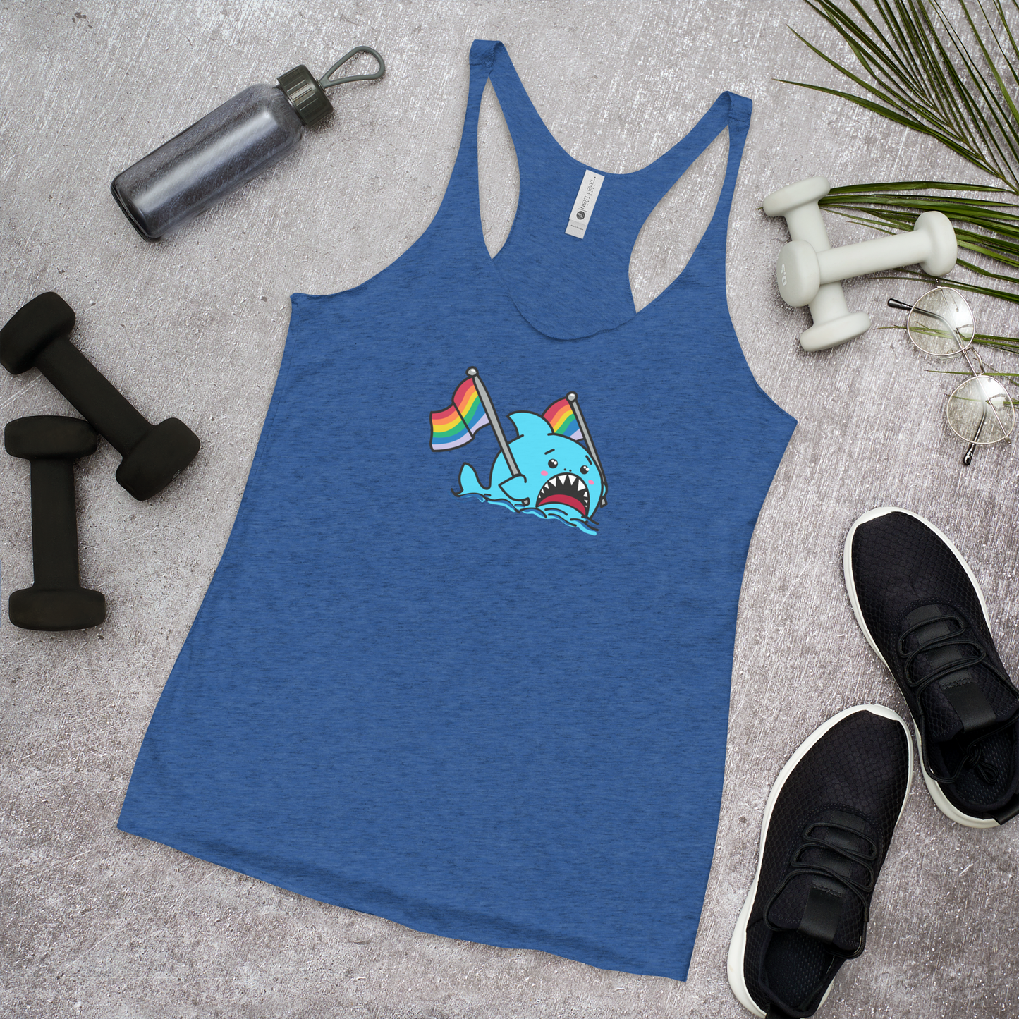 Anxious Shark Celebrates Pride (standard rainbow)- Femme Racerback Tank