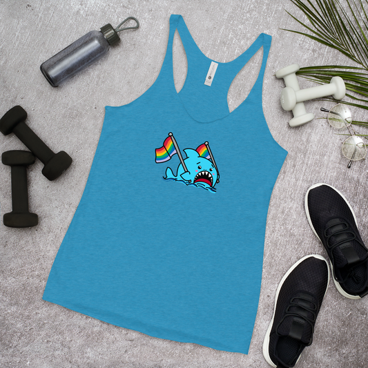 Anxious Shark Celebrates Pride (standard rainbow)- Femme Racerback Tank