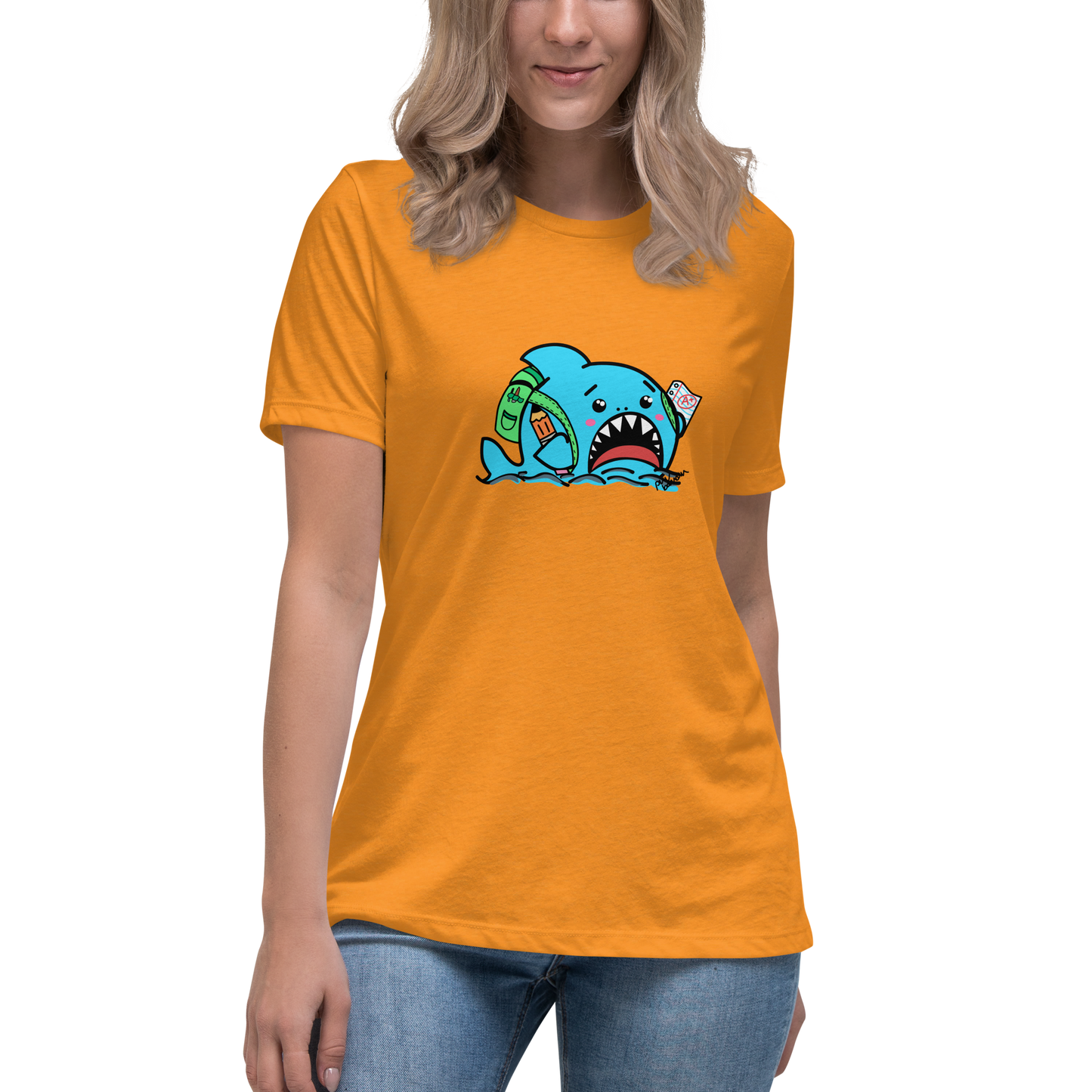 Anxious Shark Goes to School- Femme Relaxed T-Shirt
