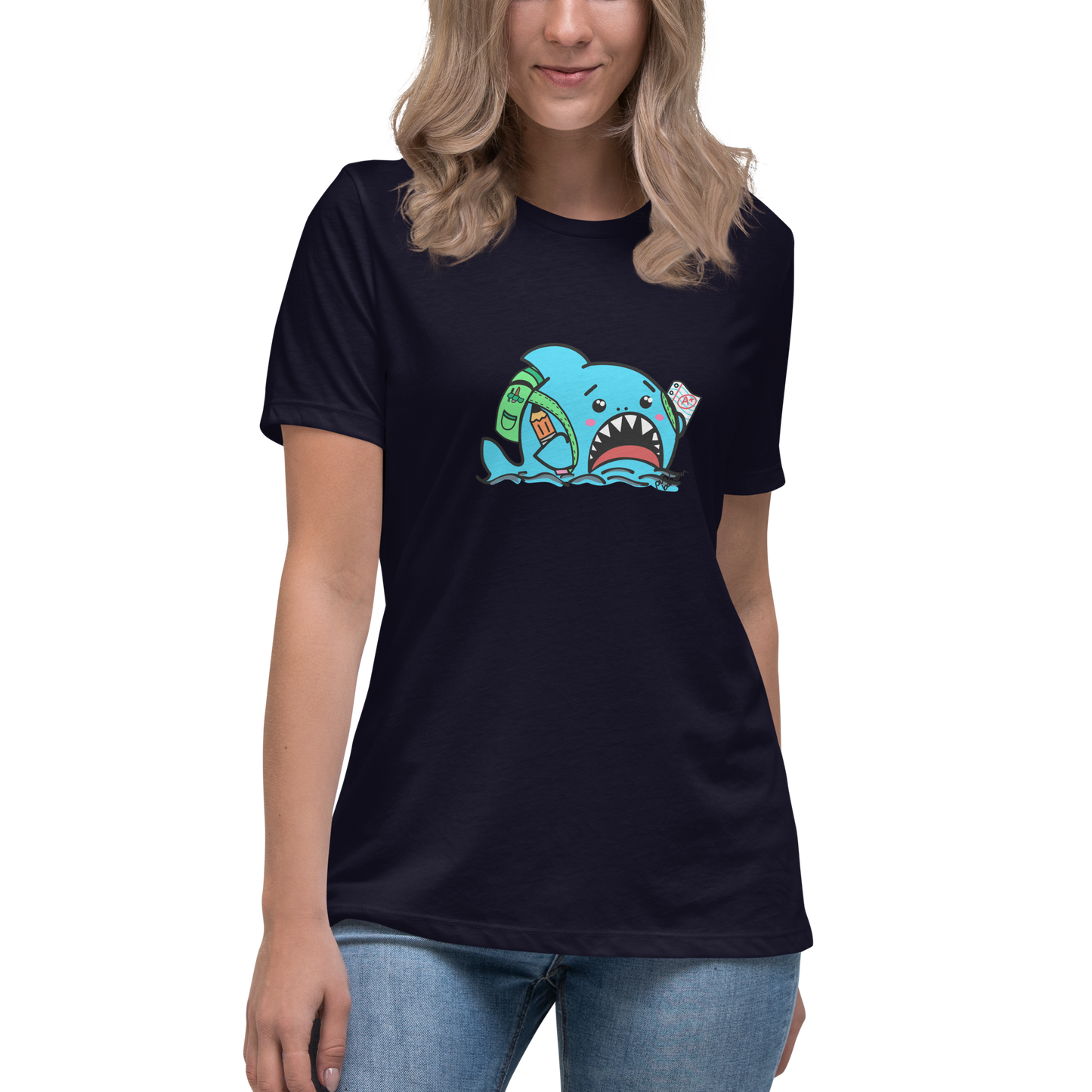 Anxious Shark Goes to School- Femme Relaxed T-Shirt