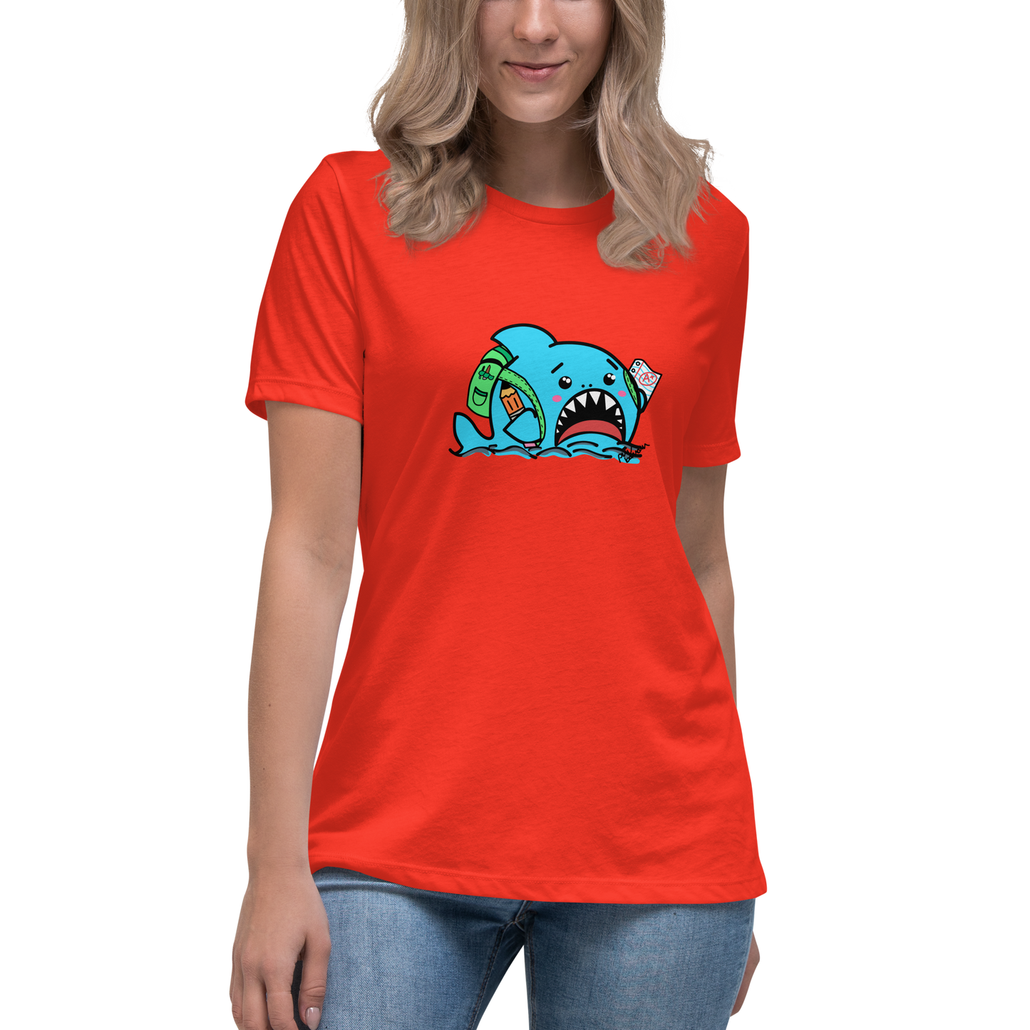Anxious Shark Goes to School- Femme Relaxed T-Shirt
