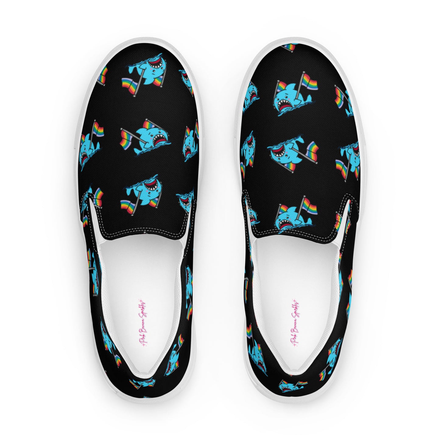 Anxious Shark Goes to Pride- Women's Slip on Sneakers