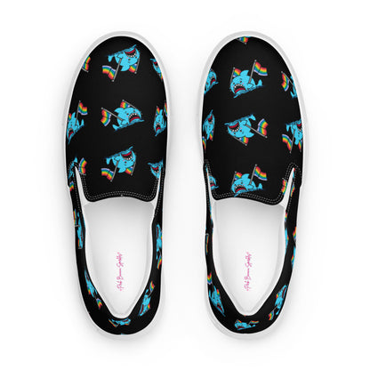 Anxious Shark Goes to Pride- Women's Slip on Sneakers