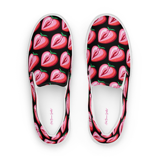 Strawberry Vulva, Women’s Slip-On Canvas Sneakers (black)